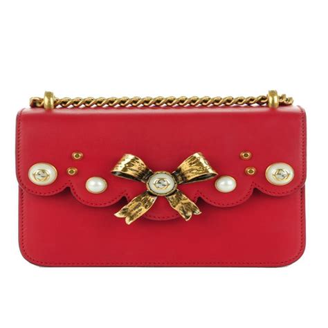 gucci red bow pearl leather chain shoulder bag|gucci shoulder bag price.